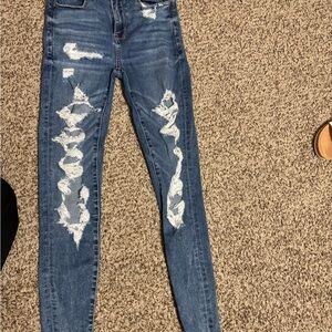 American Eagle Outfitters Blue Skinny Jeans Distressed Style